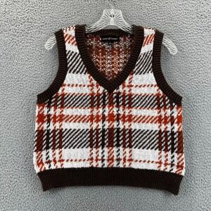 Almost Famous Sweater Plaid Vest Womens Large Soft Stretch Preppy Y2k Vibe